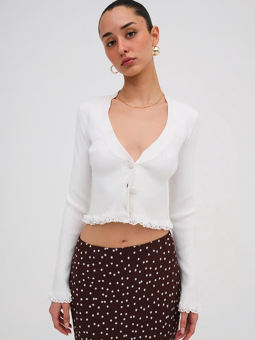 For Love & Lemons women's Soft Ribbed Cropped Cardigan | White | S | NWT